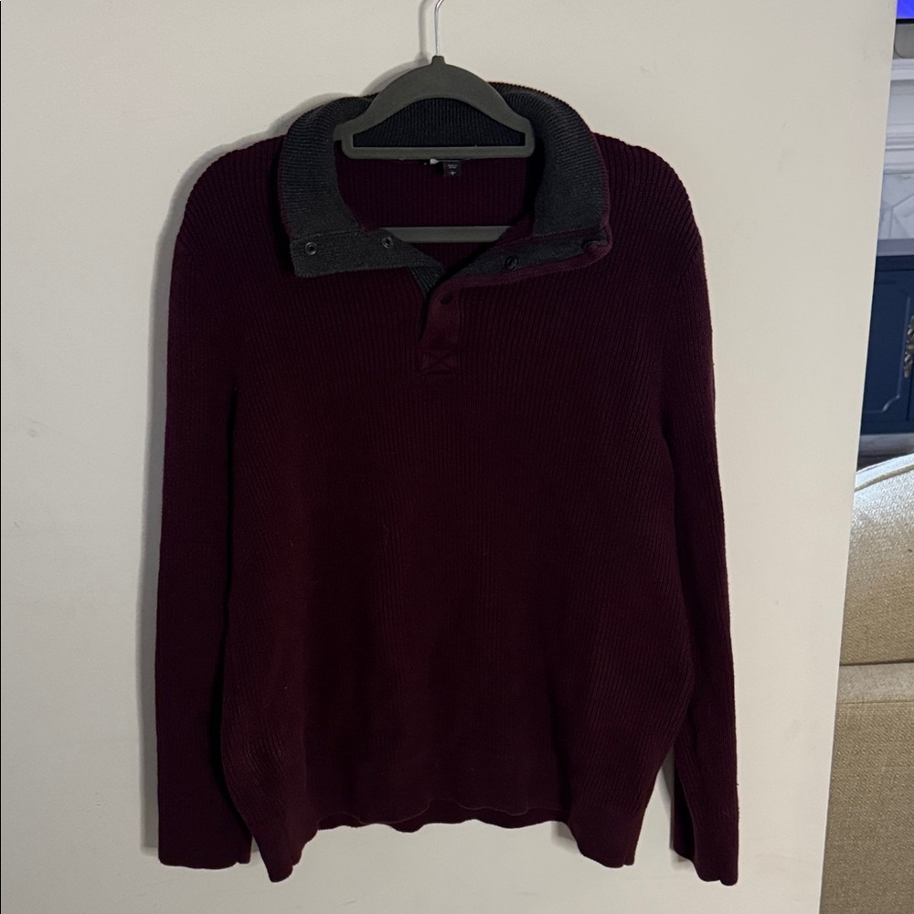 Express Men's Burgundy Zip-Style Shawl Collar Sweater